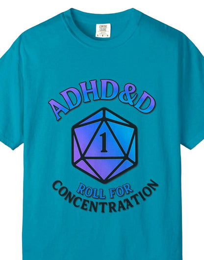 ADHD&D Roll for Concentration Shirt, d20 Dice Critical Failure, Geeky D20 Nat 1 T-Shirt, Dungeons and Dragons Gift, Roleplaying Game Top