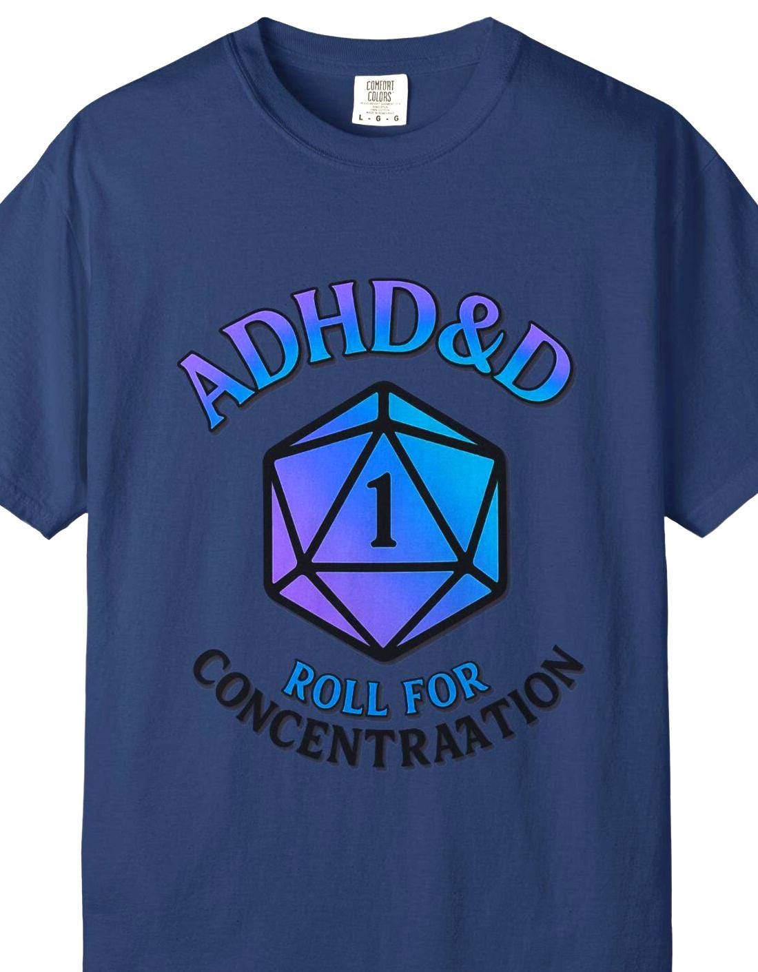 ADHD&D Roll for Concentration Shirt, d20 Dice Critical Failure, Geeky D20 Nat 1 T-Shirt, Dungeons and Dragons Gift, Roleplaying Game Top
