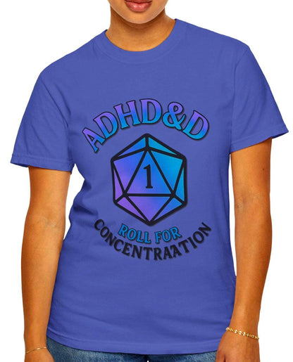 ADHD&D Roll for Concentration Shirt, d20 Dice Critical Failure, Geeky D20 Nat 1 T-Shirt, Dungeons and Dragons Gift, Roleplaying Game Top