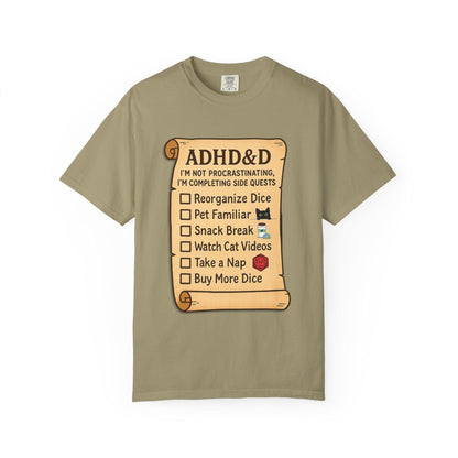ADHD&D Roll for Concentration Shirt, Distraction Checklist, ADHD Side Quests Graphic Tee, D20 Nat 1 T-Shirt Dungeons and Dragons Gift