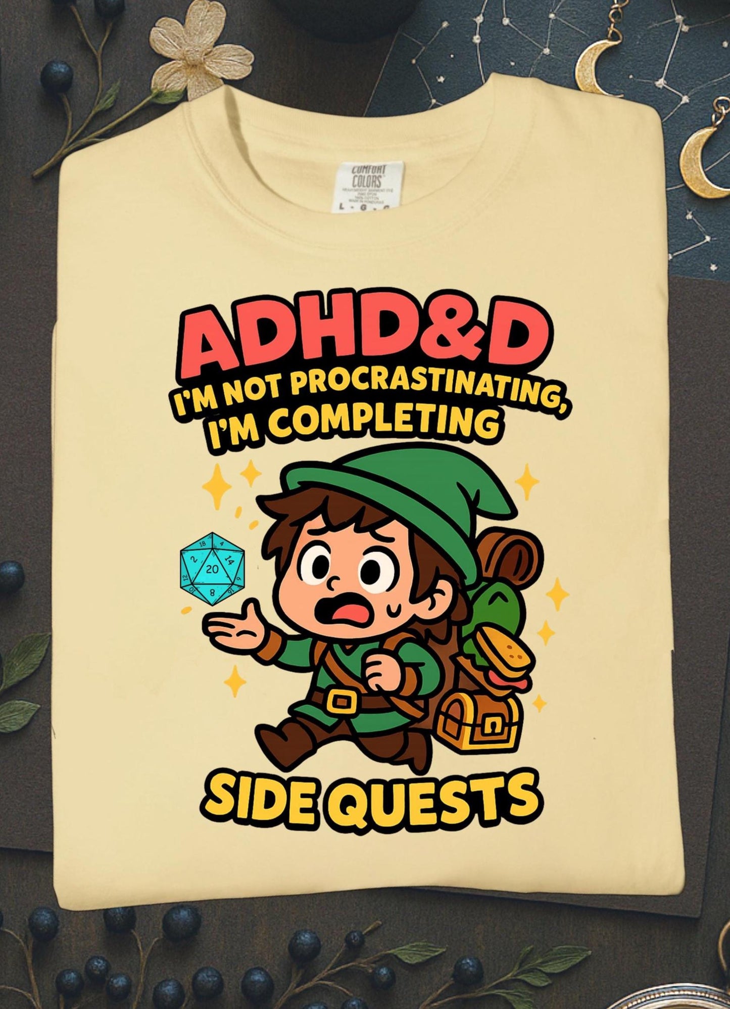 ADHD&D Graphic Tee, Sarcastic ADHD Shirt Procrastination DND Chibi Character t-Shirt, Geeky D20 Nat 1 T-Shirt, Dungeons and Dragons Gift