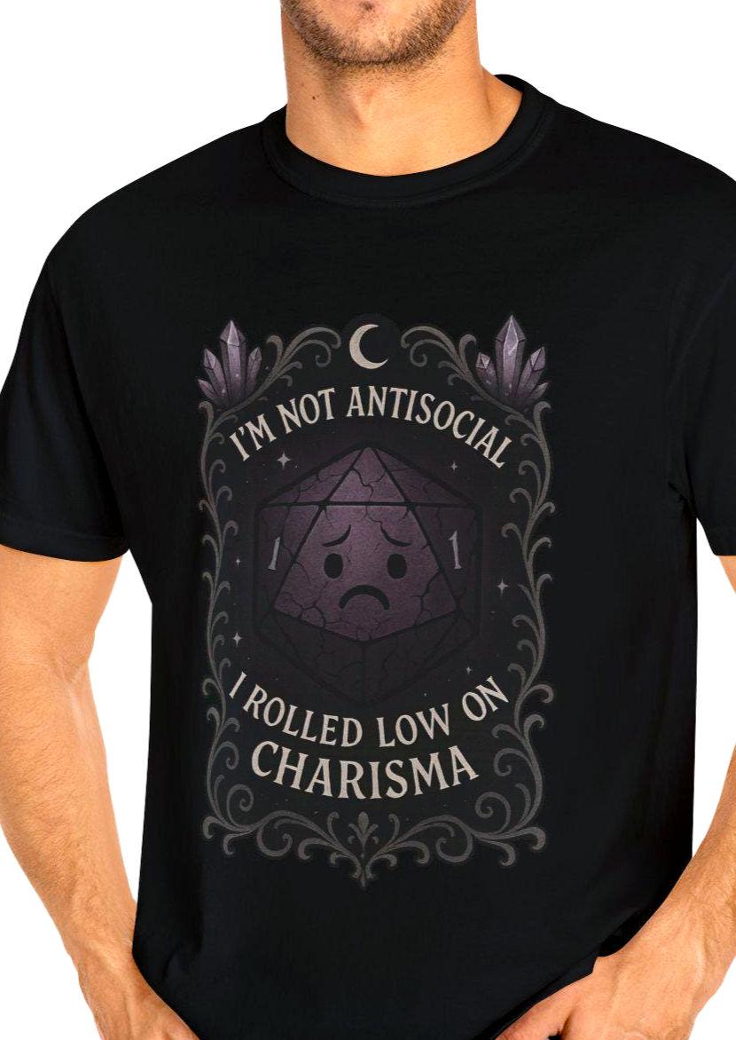Dungeons and Dragons Shirt, Antisocial Graphic Tee, Emo DND Gamer Shirt, Geeky RPG Dice T-Shirt Nerdy D20 Top