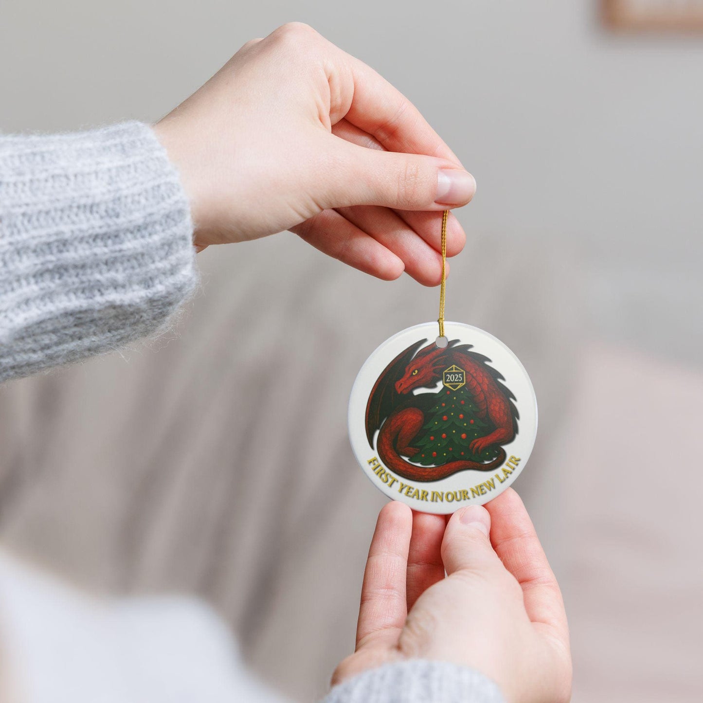 Dragon Ceramic Ornament 2025 DND Housewarming Gift, D&D Christmas Decoration, Holiday Gift for New Home, DND Fantasy Keepsake