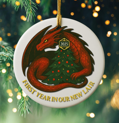 Dragon Ceramic Ornament 2025 DND Housewarming Gift, D&D Christmas Decoration, Holiday Gift for New Home, DND Fantasy Keepsake