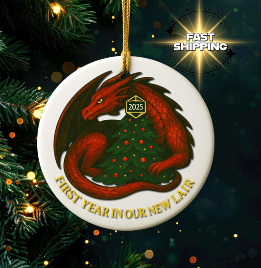 Dragon Ceramic Ornament 2025 DND Housewarming Gift, D&D Christmas Decoration, Holiday Gift for New Home, DND Fantasy Keepsake