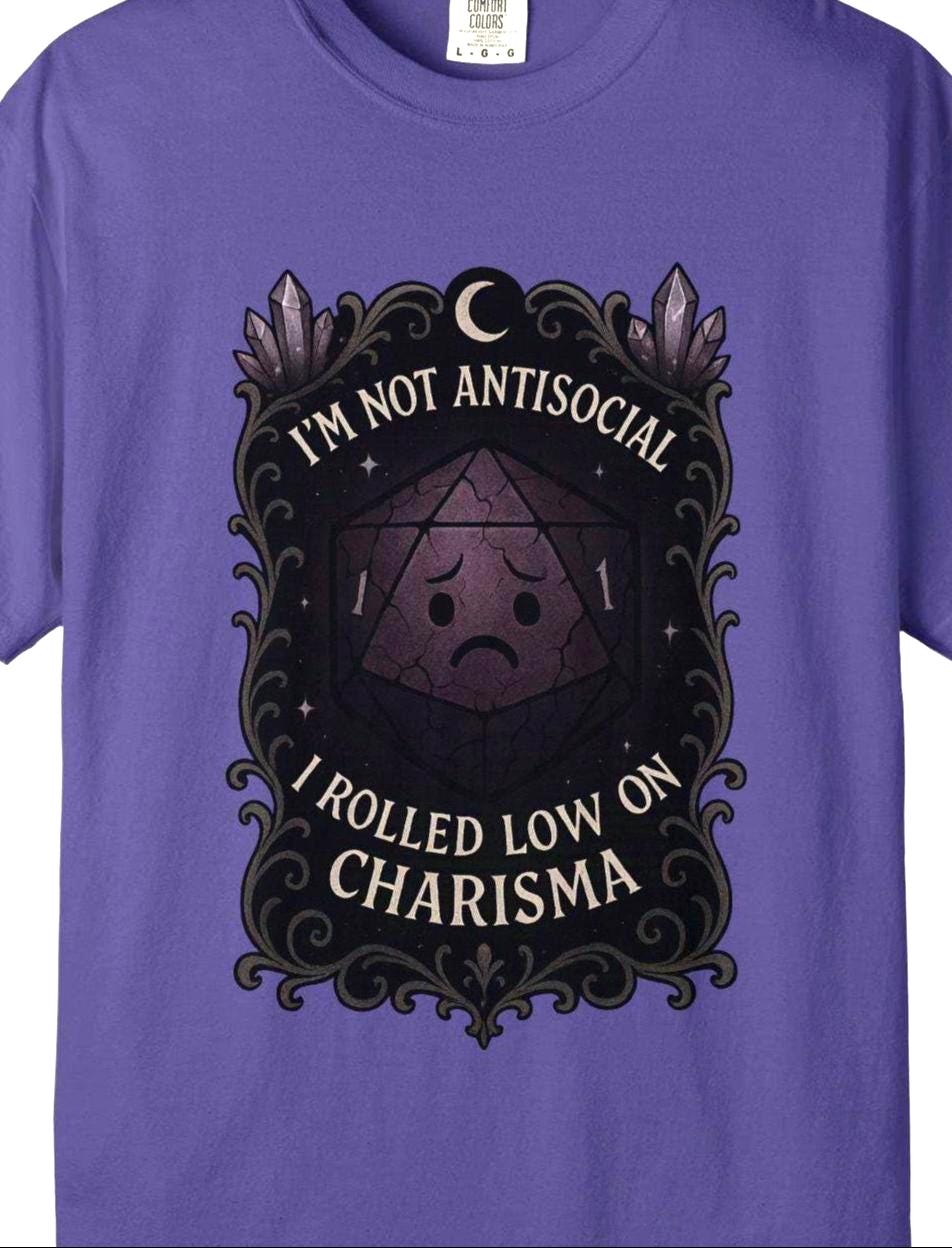 Dungeons and Dragons Shirt, Antisocial Graphic Tee, Emo DND Gamer Shirt, Geeky RPG Dice T-Shirt Nerdy D20 Top