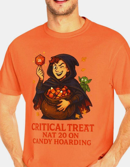 D&D Halloween Shirt D20 Critical Treat, Dungeons and Dragons Player T-Shirt Roll for Candy, Rogue Loot Bag, Dungeon Master Gift DND DM