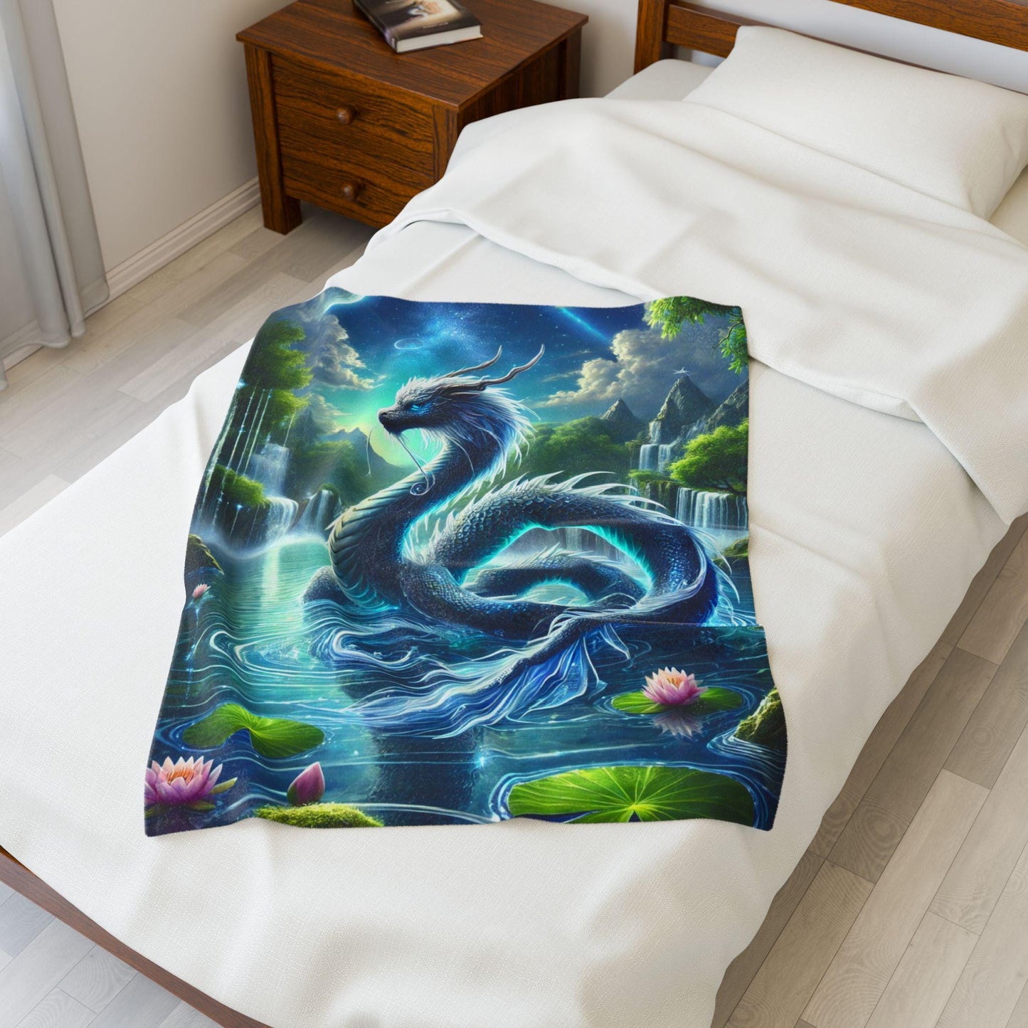 Velveteen Dragon Blanket, Cozy Fantasy Home Decor for Bedroom, Soft Cuddly Throw Blanket for Watching TV or Reading, Gift for Dragon Lovers