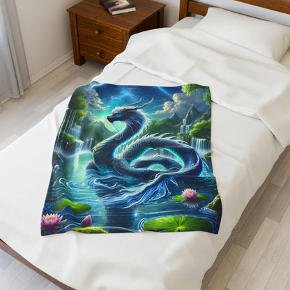 Velveteen Dragon Blanket, Cozy Fantasy Home Decor for Bedroom, Soft Cuddly Throw Blanket for Watching TV or Reading, Gift for Dragon Lovers