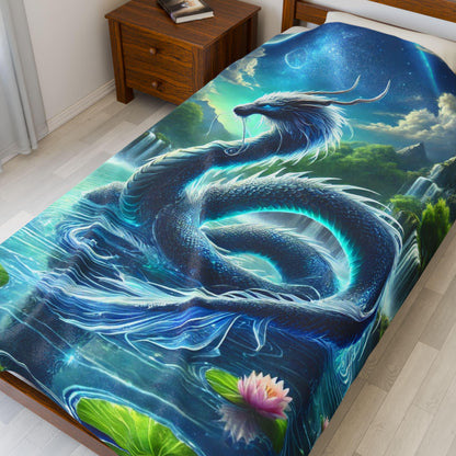Velveteen Dragon Blanket, Cozy Fantasy Home Decor for Bedroom, Soft Cuddly Throw Blanket for Watching TV or Reading, Gift for Dragon Lovers