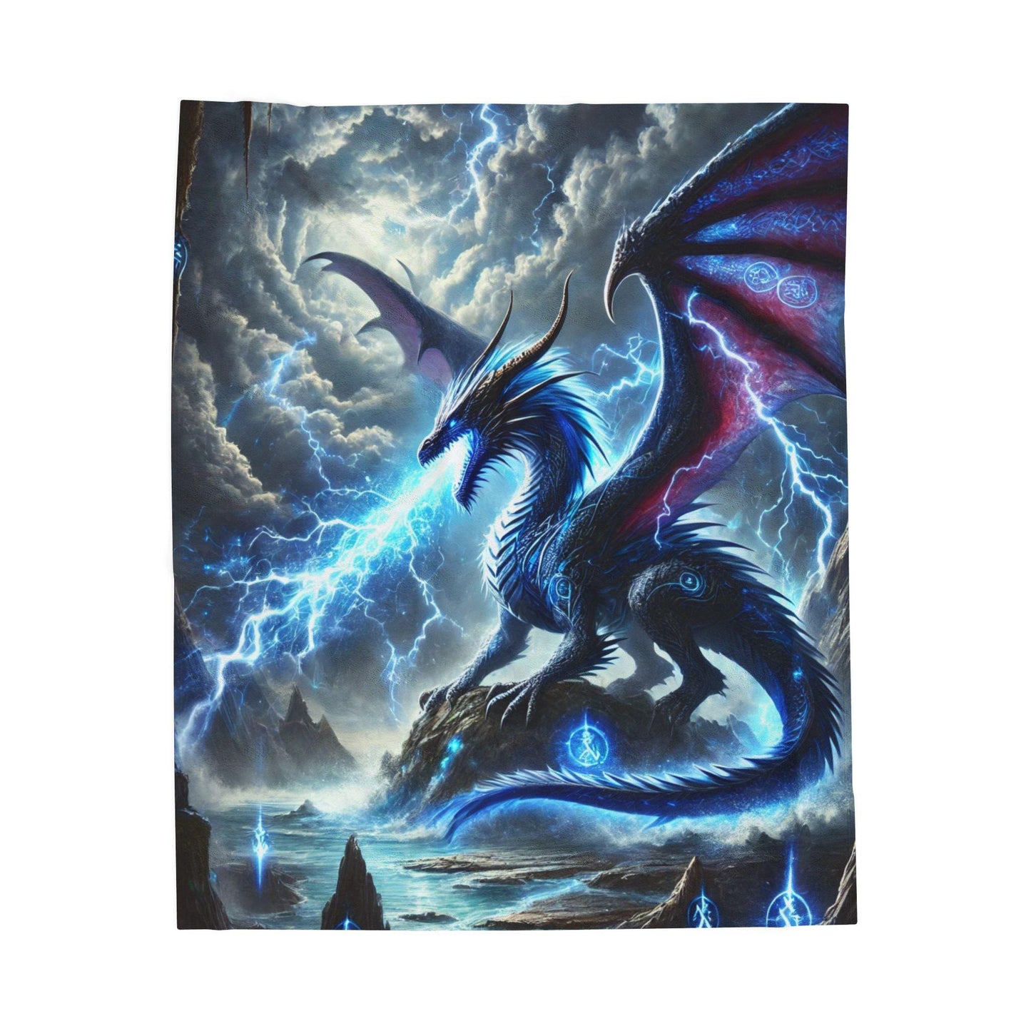 Dragon Lightning Velveteen Plush Blanket, Edgy Fantasy Scene, Home Decor Throw Blanket, Bedroom Decoration Bedding, Edgy DND Dragon Blanket