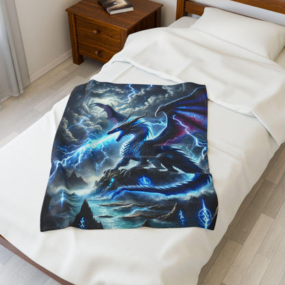 Dragon Lightning Velveteen Plush Blanket, Edgy Fantasy Scene, Home Decor Throw Blanket, Bedroom Decoration Bedding, Edgy DND Dragon Blanket