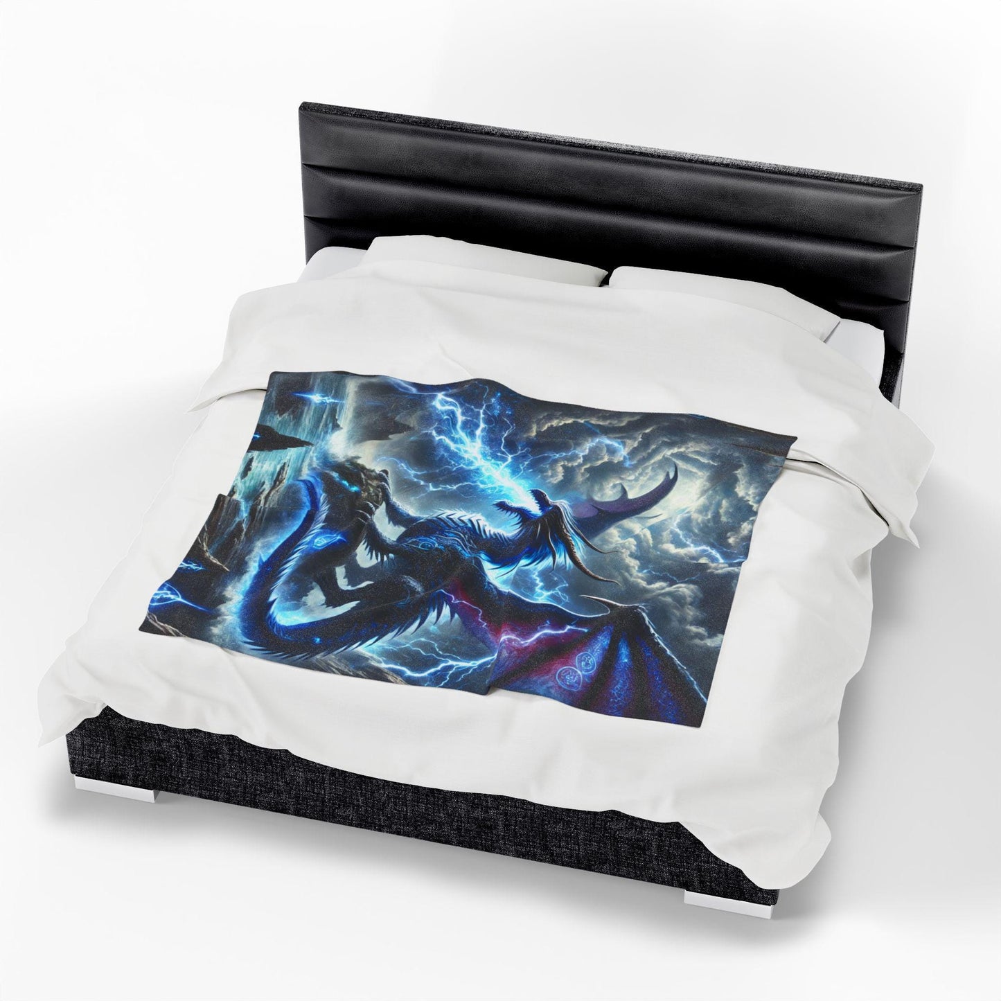 Dragon Lightning Velveteen Plush Blanket, Edgy Fantasy Scene, Home Decor Throw Blanket, Bedroom Decoration Bedding, Edgy DND Dragon Blanket