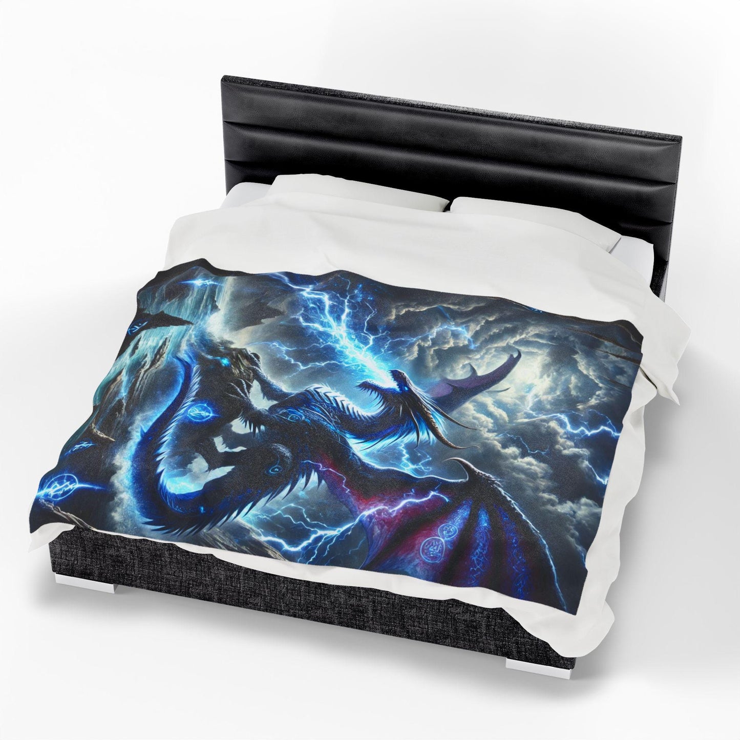 Dragon Lightning Velveteen Plush Blanket, Edgy Fantasy Scene, Home Decor Throw Blanket, Bedroom Decoration Bedding, Edgy DND Dragon Blanket