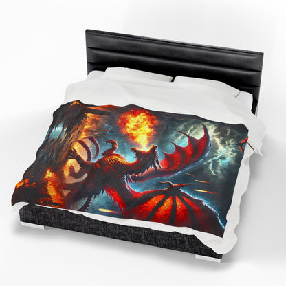 Velveteen Plush Dragon Blanket Fire Dragon Home Decor, DnD Red Dragon Bedding, Chaos and Destruction, Cozy Throw Dragon Lover Gift for DND