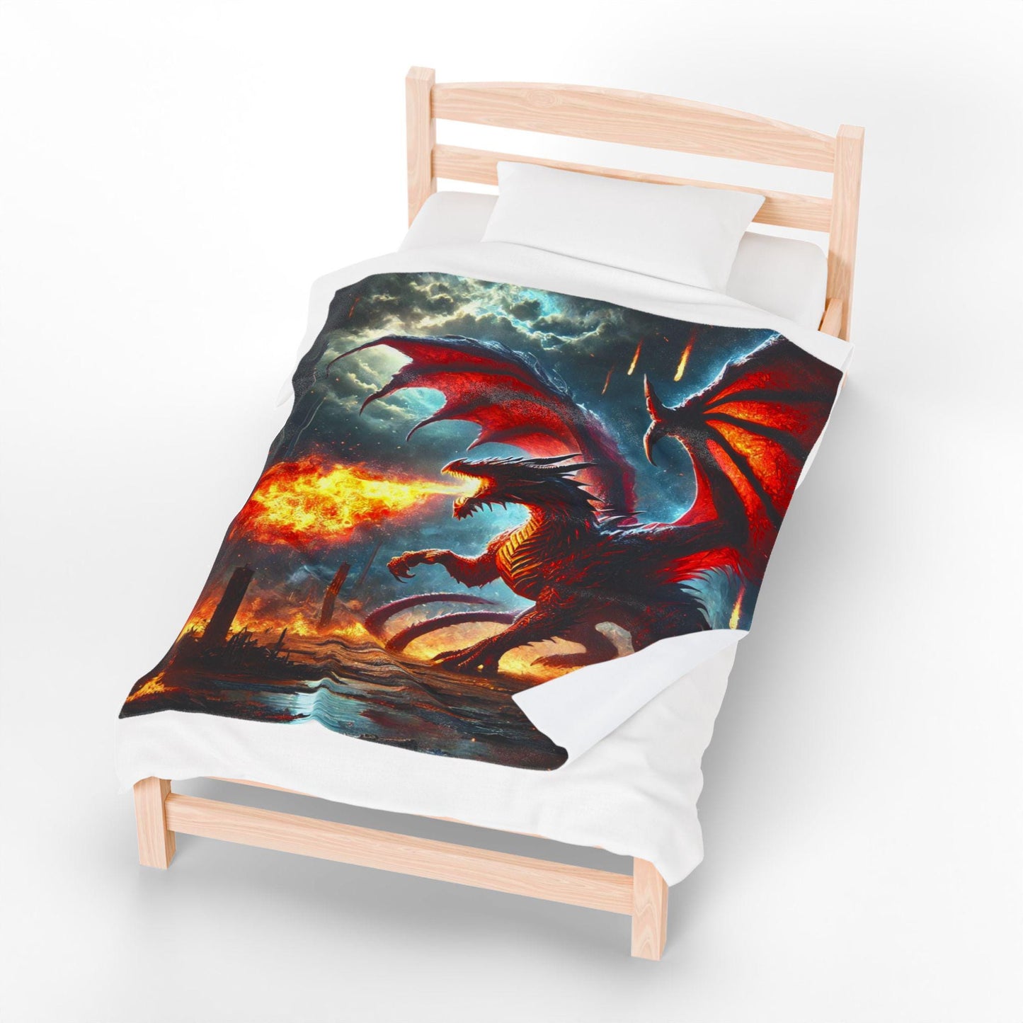 Velveteen Plush Dragon Blanket Fire Dragon Home Decor, DnD Red Dragon Bedding, Chaos and Destruction, Cozy Throw Dragon Lover Gift for DND