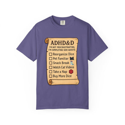 ADHD&D Roll for Concentration Shirt, Distraction Checklist, ADHD Side Quests Graphic Tee, D20 Nat 1 T-Shirt Dungeons and Dragons Gift