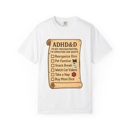ADHD&D Roll for Concentration Shirt, Distraction Checklist, ADHD Side Quests Graphic Tee, D20 Nat 1 T-Shirt Dungeons and Dragons Gift