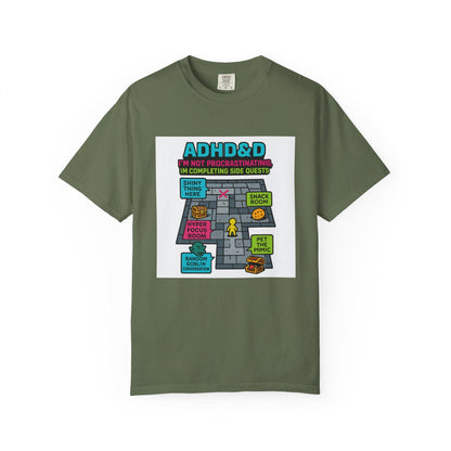 ADHD&D Side Quests Graphic Tee, ADHD Procrastination Shirt, DND Dungeon tShirt, Geeky D20 Nat 1 T-Shirt, Dungeons and Dragons Gift