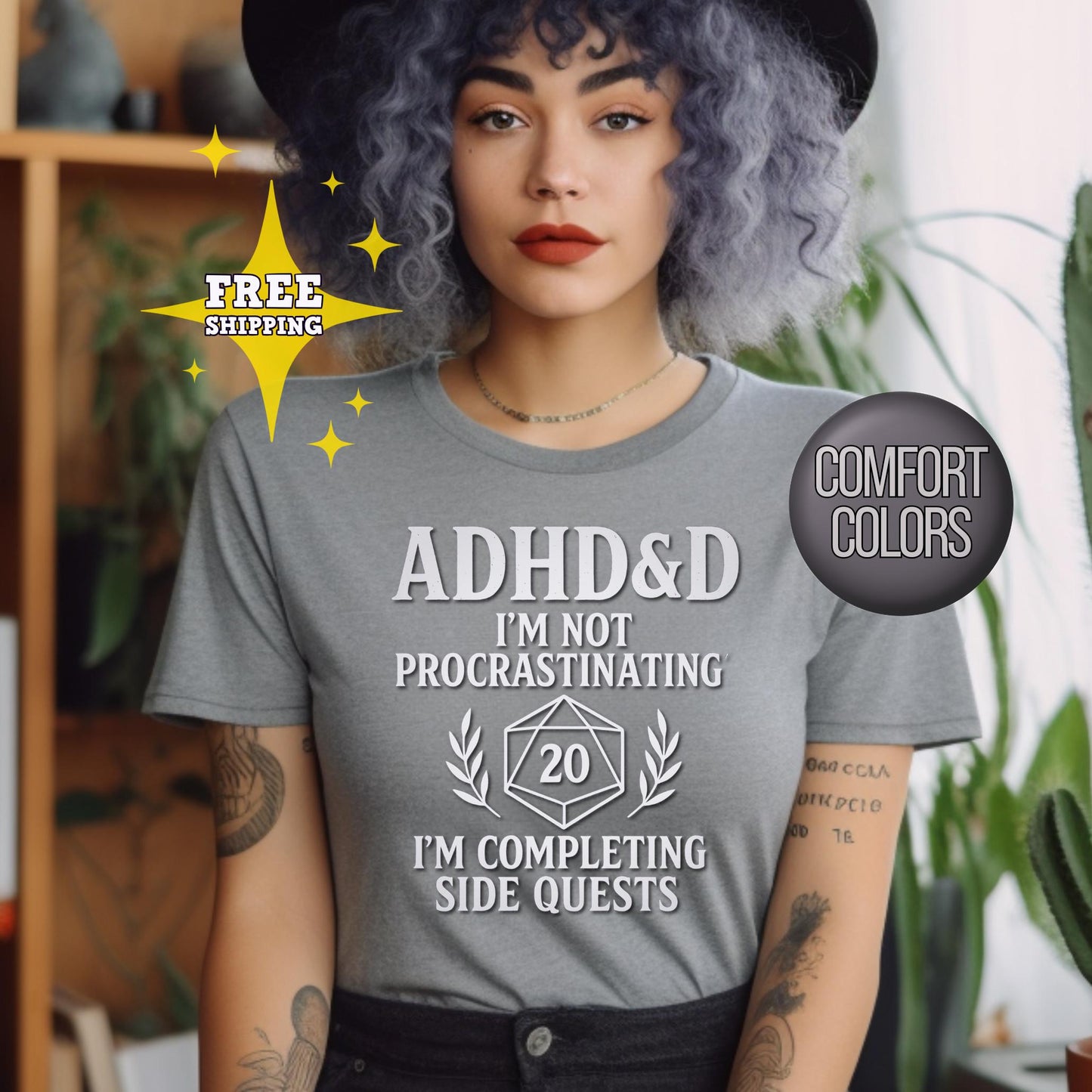 ADHD DND Shirt Side Quests Graphic Tee, Procrastination Shirt for D&D Player, Geeky D20 Nat 1 T-Shirt, Dungeons and Dragons Gift