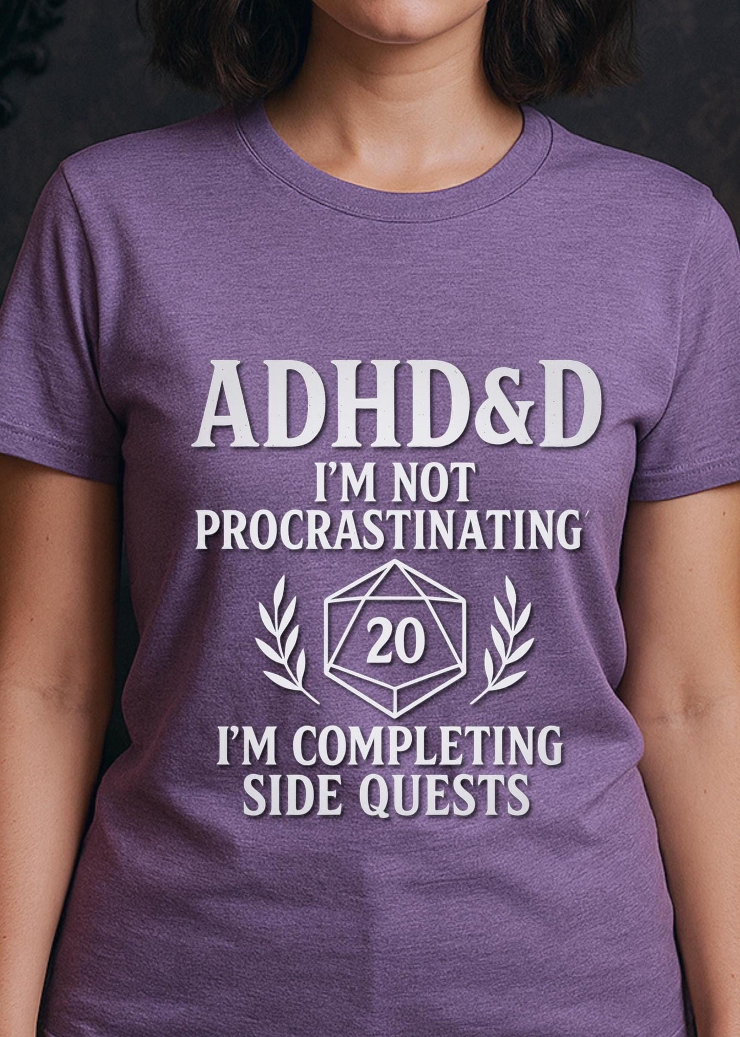 ADHD DND Shirt Side Quests Graphic Tee, Procrastination Shirt for D&D Player, Geeky D20 Nat 1 T-Shirt, Dungeons and Dragons Gift