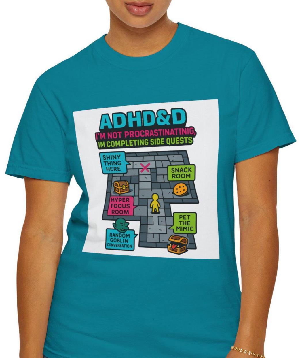 ADHD&D Side Quests Graphic Tee, ADHD Procrastination Shirt, DND Dungeon tShirt, Geeky D20 Nat 1 T-Shirt, Dungeons and Dragons Gift