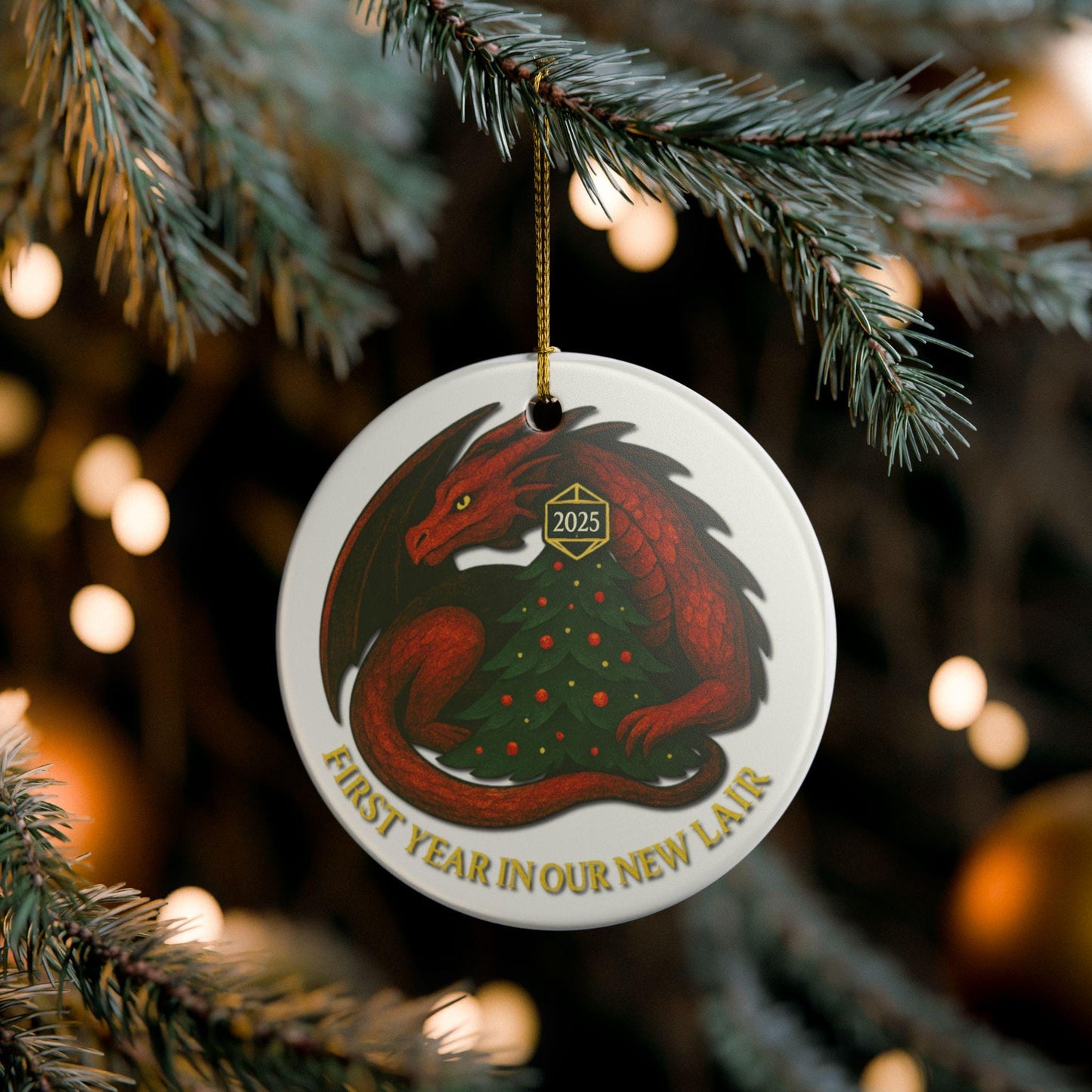 Dragon Ceramic Ornament 2025 DND Housewarming Gift, D&D Christmas Decoration, Holiday Gift for New Home, DND Fantasy Keepsake