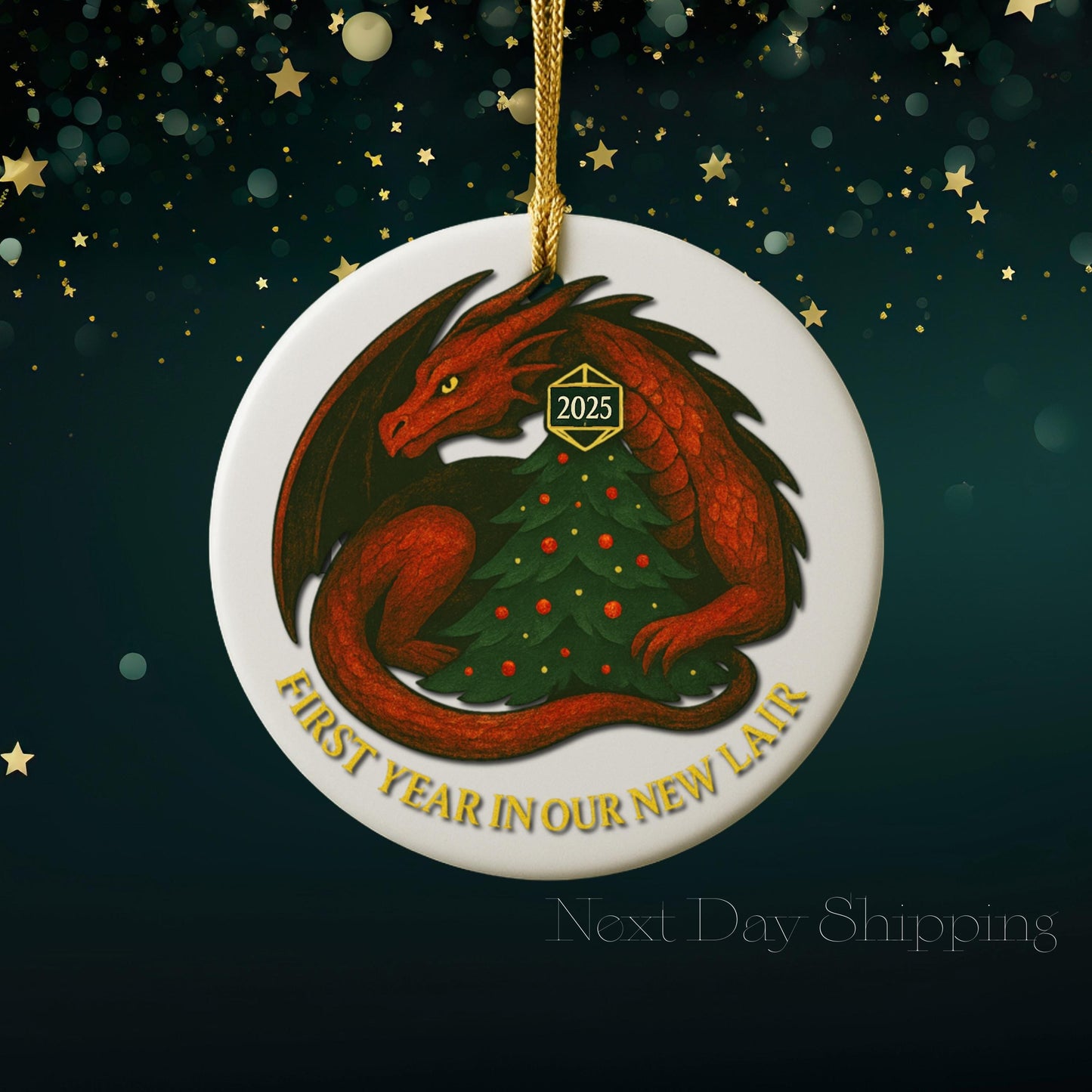 Dragon Ceramic Ornament 2025 DND Housewarming Gift, D&D Christmas Decoration, Holiday Gift for New Home, DND Fantasy Keepsake