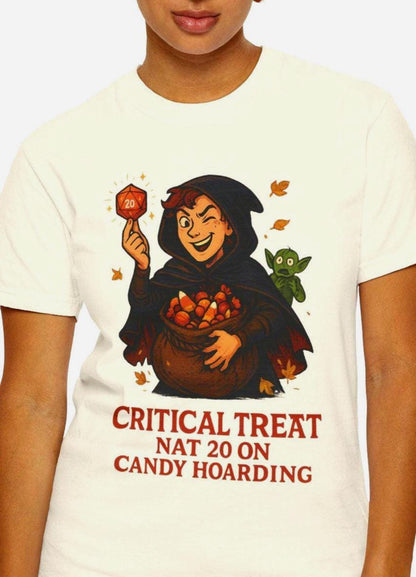 D&D Halloween Shirt D20 Critical Treat, Dungeons and Dragons Player T-Shirt Roll for Candy, Rogue Loot Bag, Dungeon Master Gift DND DM