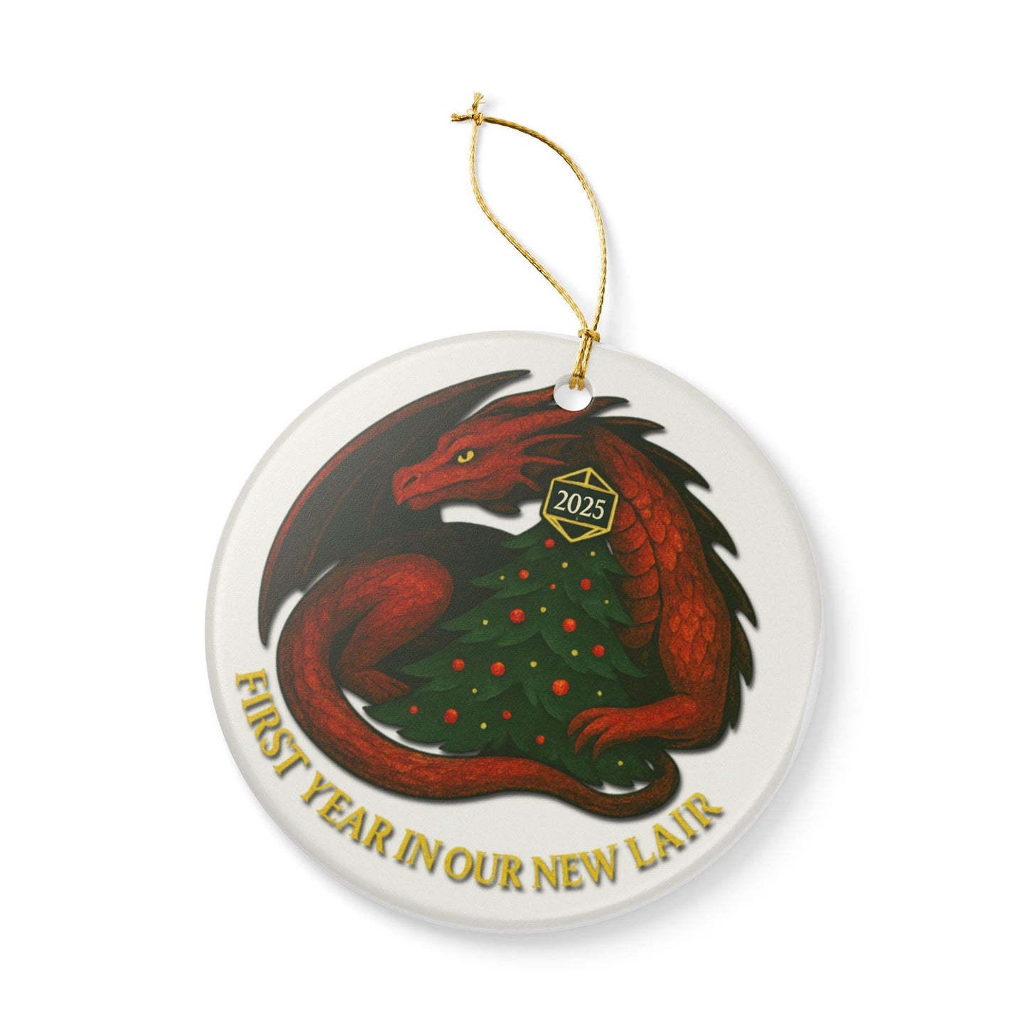 Dragon Ceramic Ornament 2025 DND Housewarming Gift, D&D Christmas Decoration, Holiday Gift for New Home, DND Fantasy Keepsake