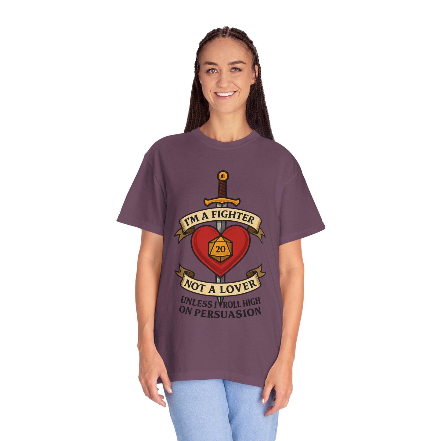 Dungeons and Dragons Graphic Tee, Funny DND Shirt Fighter Not Lover Unless I Roll High on Persuasion, D20 Geeky Humor Gift for D&D Player