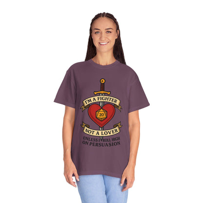 Dungeons and Dragons Graphic Tee, Funny DND Shirt Fighter Not Lover Unless I Roll High on Persuasion, D20 Geeky Humor Gift for D&D Player