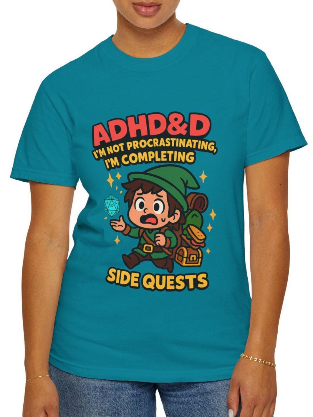 ADHD&D Graphic Tee, Sarcastic ADHD Shirt Procrastination DND Chibi Character t-Shirt, Geeky D20 Nat 1 T-Shirt, Dungeons and Dragons Gift
