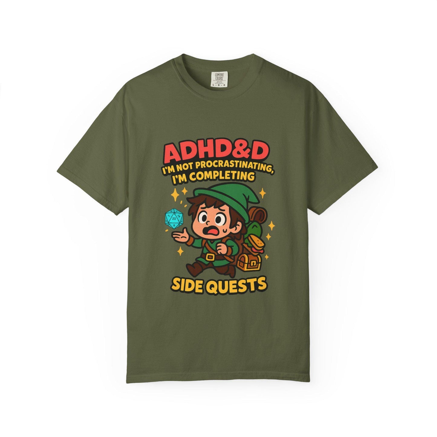 ADHD&D Graphic Tee, Sarcastic ADHD Shirt Procrastination DND Chibi Character t-Shirt, Geeky D20 Nat 1 T-Shirt, Dungeons and Dragons Gift