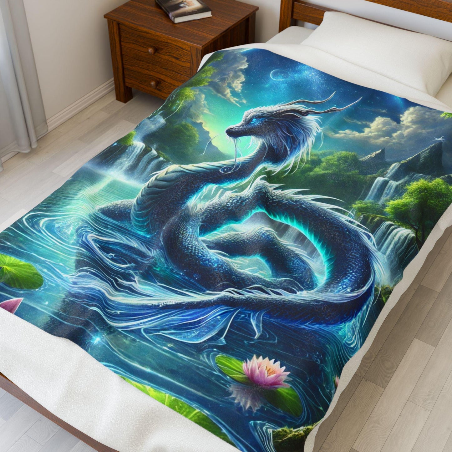 Velveteen Dragon Blanket, Cozy Fantasy Home Decor for Bedroom, Soft Cuddly Throw Blanket for Watching TV or Reading, Gift for Dragon Lovers