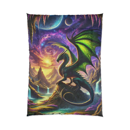 Dragon Comforter, Fantasy Bedroom Decor for Sleep, Neon Trippy Colors, Matching Pillowcase and Rug Available, Enchanted Adventure Bedding