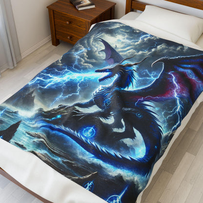 Dragon Lightning Velveteen Plush Blanket, Edgy Fantasy Scene, Home Decor Throw Blanket, Bedroom Decoration Bedding, Edgy DND Dragon Blanket