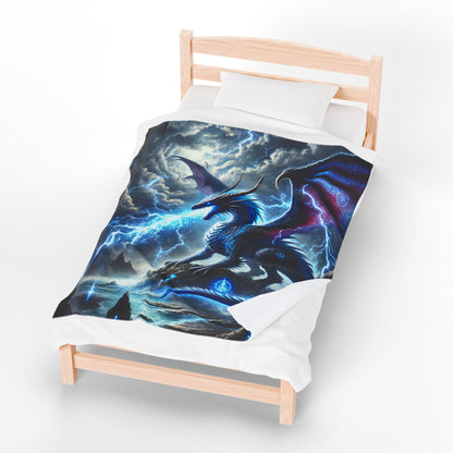 Dragon Lightning Velveteen Plush Blanket, Edgy Fantasy Scene, Home Decor Throw Blanket, Bedroom Decoration Bedding, Edgy DND Dragon Blanket