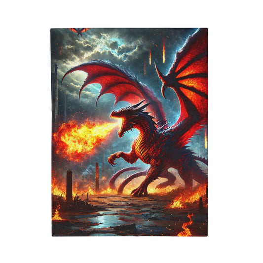 Velveteen Plush Dragon Blanket Fire Dragon Home Decor, DnD Red Dragon Bedding, Chaos and Destruction, Cozy Throw Dragon Lover Gift for DND