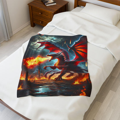Velveteen Plush Dragon Blanket Fire Dragon Home Decor, DnD Red Dragon Bedding, Chaos and Destruction, Cozy Throw Dragon Lover Gift for DND