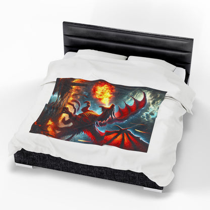 Velveteen Plush Dragon Blanket Fire Dragon Home Decor, DnD Red Dragon Bedding, Chaos and Destruction, Cozy Throw Dragon Lover Gift for DND