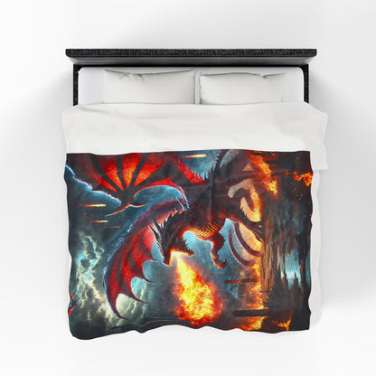 Velveteen Plush Dragon Blanket Fire Dragon Home Decor, DnD Red Dragon Bedding, Chaos and Destruction, Cozy Throw Dragon Lover Gift for DND