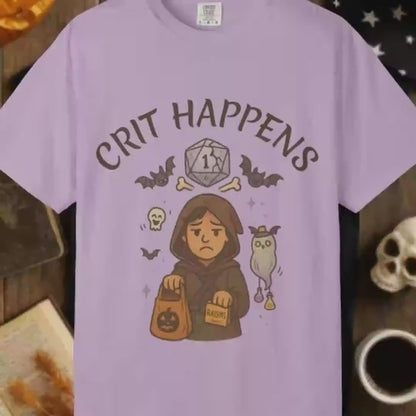 Crit Happens D&D Halloween Shirt, Dungeons and Dragons Shirt, D20 Graphic Tee, Seasonal DM Campaign T-Shirt, Funny DND Dungeon Master Gift