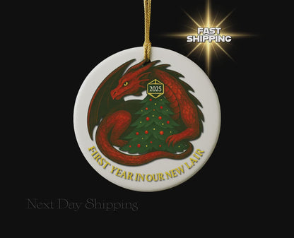 Dragon Ceramic Ornament 2025 DND Housewarming Gift, D&D Christmas Decoration, Holiday Gift for New Home, DND Fantasy Keepsake