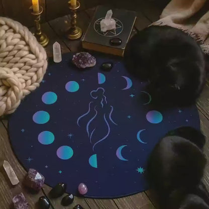 Lunar Goddess Rug, Phases of the Moon Decor, Celestial Woman Round Rug, Crescent Moon Home Accents, Witchy Aesthetic, Astrology Floor Mat