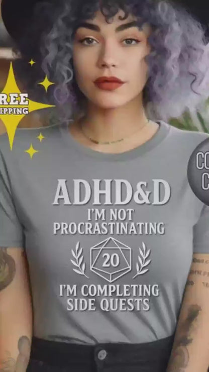 ADHD DND Shirt Side Quests Graphic Tee, Procrastination Shirt for D&D Player, Geeky D20 Nat 1 T-Shirt, Dungeons and Dragons Gift